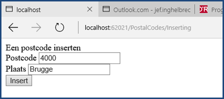 Resultaat Inserting Pagina PostalCodes EFCF Use Case PostalCodes Inserting